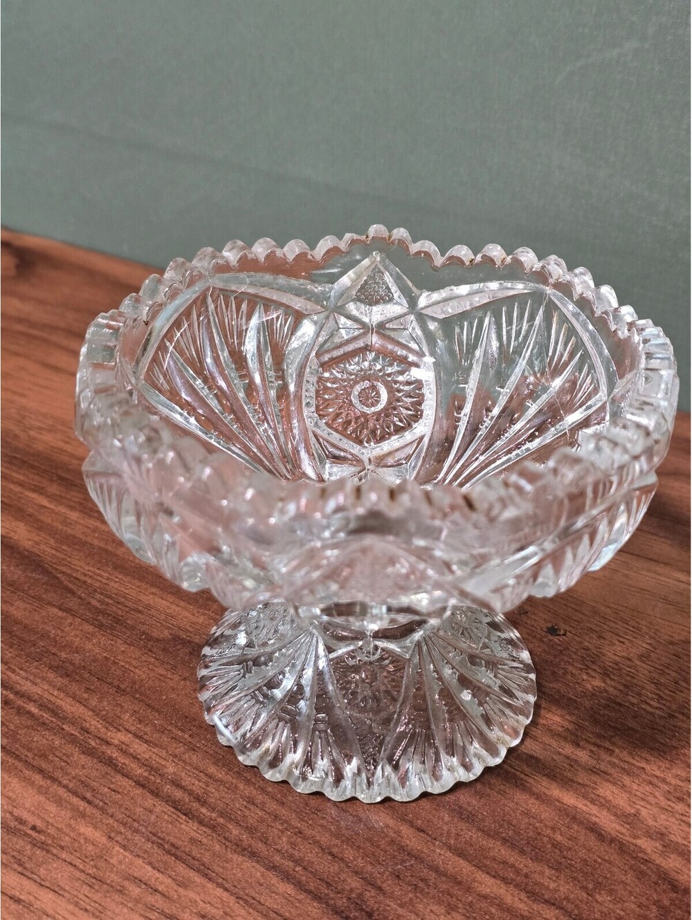 Vintage Imperial Glass Nucut 212 Clear Cut Glass Footed Compote Bowl